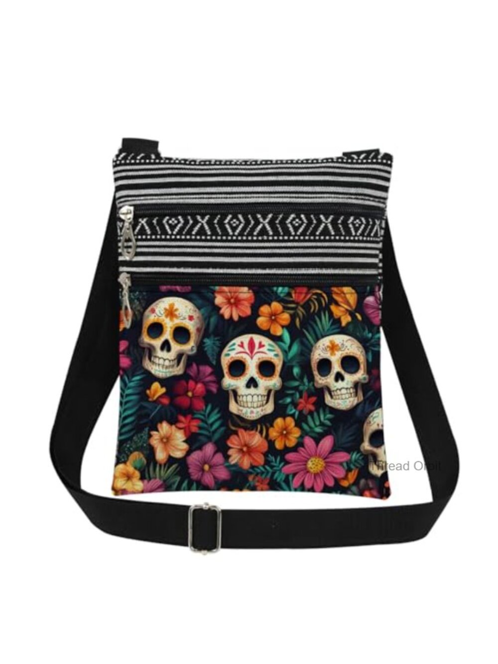Sugar Skull Floral Print Crossbody Bag Day of the Dead Gift